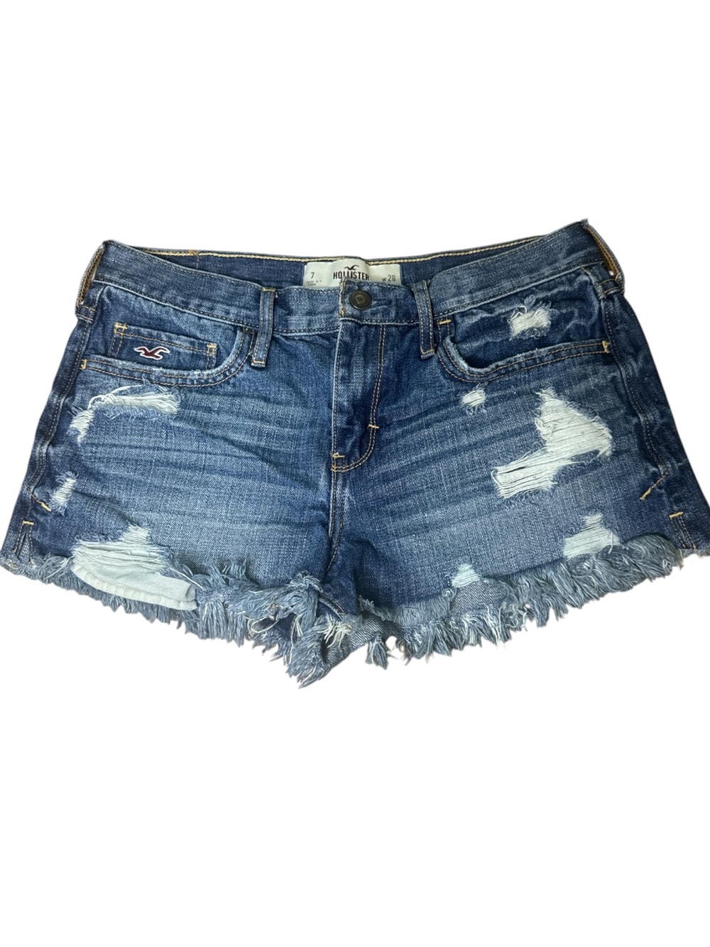 Hollister Distressed Denim Cutoff Shorts Size 7 W28 Y2K Low Rise - Picture 2 of 6
